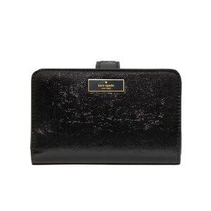 New Kate Spade Bridget Crinkle Patent Medium Compact Bifold Wallet Black